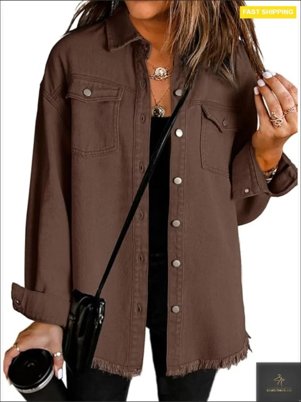 Oversized Denim Jacket Casual Long Sleeve Distressed Button Down